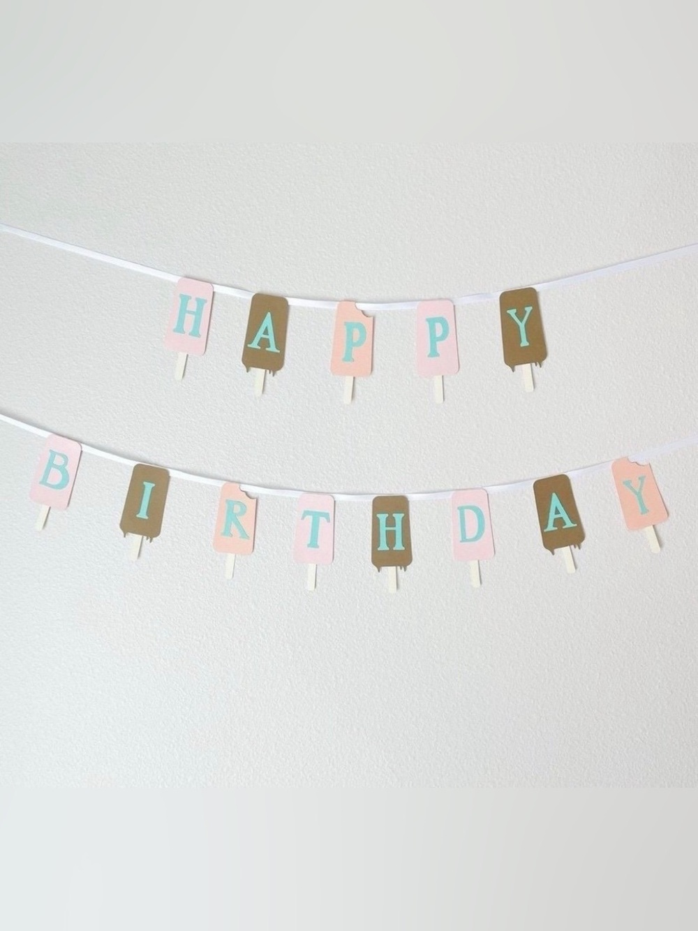 Handmade Mini Happy Birthday Popsicle Banner Pink Brown Aqua Party Decor Garland
